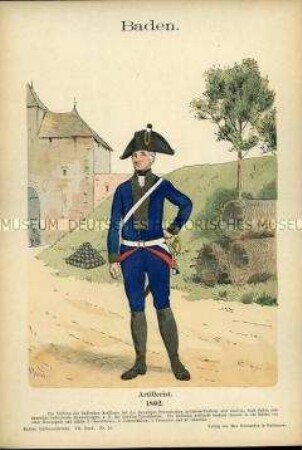 Uniformdarstellung, Gemeiner der Artillerie, Markgrafschaft Baden, 1802.