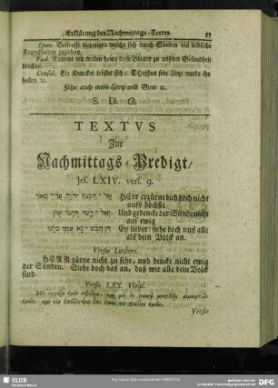 [Erkärung der Nachmittags-Predigt, Jes. LXIV. vers. 9]