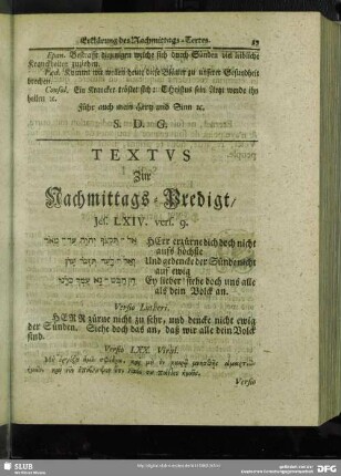 [Erkärung der Nachmittags-Predigt, Jes. LXIV. vers. 9]