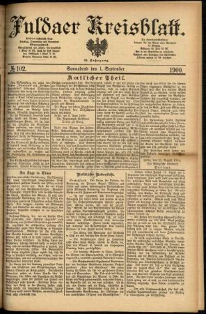 Erste Ausgabe vom Samstag, den 01. September 1900.