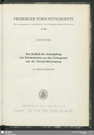 Der Einfluß der Ankopplung des Seismometers an den Untergrund auf die Energieübertragung