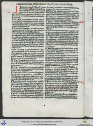 Tabula rubricarum et continentie sermonum prime partis rosarie