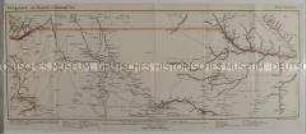 Blatt Owambo der Kriegskarte Deutsch-Südwestafrika mit eingezeichneten Siedlungsgebieten der einheimischen Bevölkerung und nachträglich handschriftlich eingezeichneter Route des Feldwebels Schulze