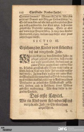 Das erste Capitel. Wie ein Kind vom siebenden biß ins vierzehende Jahr im Christenthum anzuführen