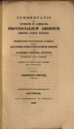 Commentatio de veterum in Germania provincialum ordinum origine atque natura