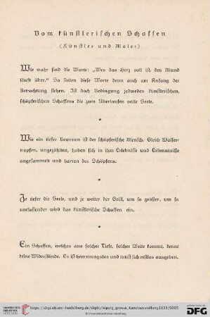 Vom künstlerischen Schaffen