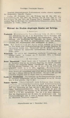 Während des Druckes eingelangte Gesetze und Verträge
