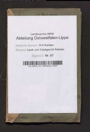 Teilungsrezess über den Osterwald der Bauerschaft Wehe (Tonnenheider Schulbezirk)