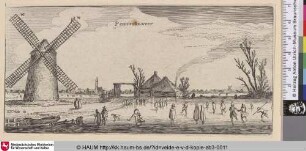 [Schlittschuhläufer links einer Windmühle (Pennicks-veer); Skaters to left of a Windmill (Pennicks-veer)]