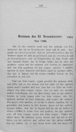 Weistum des Kl. Neumünster. Vor 1386.