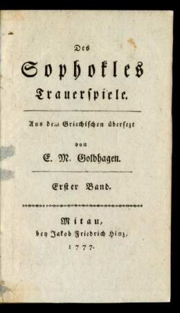 Bd. 1: Des Sophokles Trauerspiele