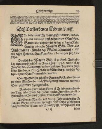 Deß Verstorbenen Lebens-Lauff.