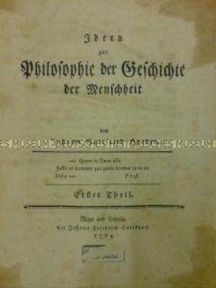 Ideen zur Philosophie der Geschichte der Menschheit, Teil 1