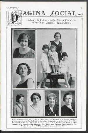 Página social - Señoras, Señorita y niños distinguidos de la sociedad de Lincoln, (Buenos Aires).