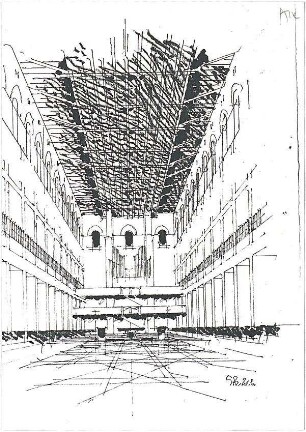 Döllgast, Hans; München; Basilika St. Bonifaz, Umplanung - Innenraum (Perspektive)