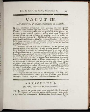 Caput IIIl. De aequilibrio, actione potentiarum in Machinis.
