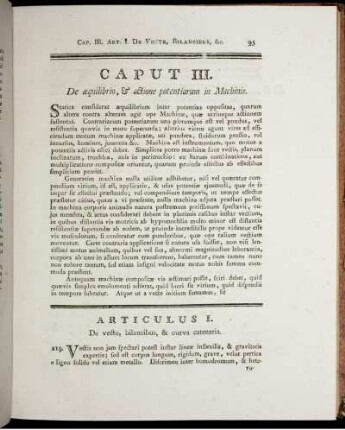 Caput IIIl. De aequilibrio, actione potentiarum in Machinis.