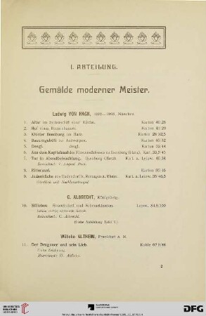 I. Abteilung. Gemälde moderner Meister (Nr. 1-139)