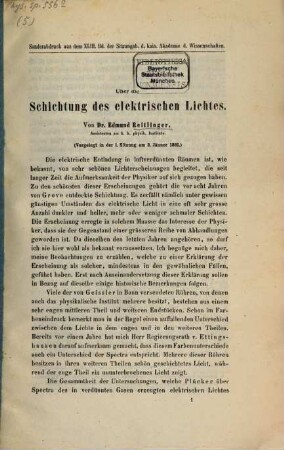 Über die Schichtung des elektrischen Lichtes : vorgelegt in der 1. Sitzung am 3. Jänner 1861