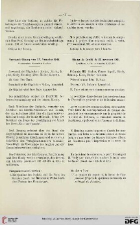 $ Vorstands-Sitzung vom 27. November 1901 / Séance du Comité du 27 novembre 1901