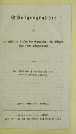 Cursus 2: Schulgeographie für die mittleren Klassen der Gymnasien, für Bürger-, Real- und Töchterschulen