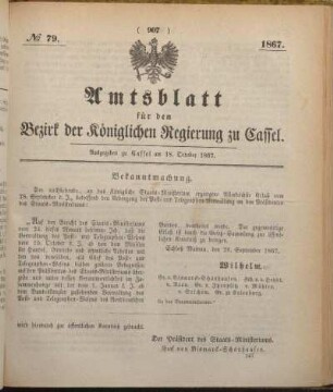 № 79. Ausgegeben zu Cassel am 18. October 1867.