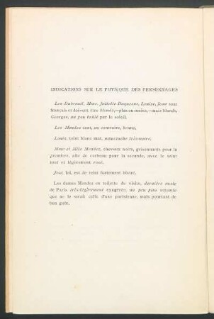 Indications sur le physique des personnages