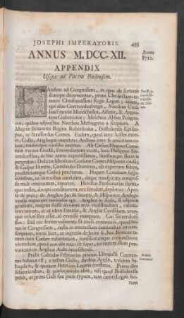 Annus M.DCC.XII. Appendix Usque ad Pacem Badensem