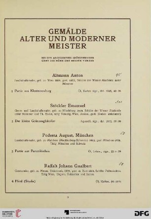 Gemälde alter und moderner Meister (Nr. 1-134)