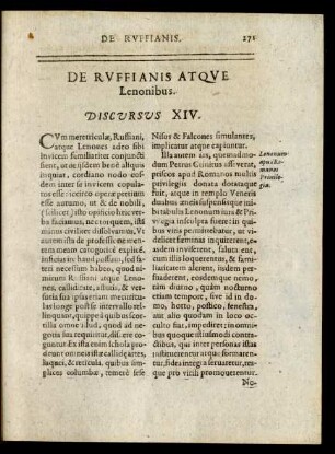 De Ruffianis Atque Lenonibus. Discursus XIV.