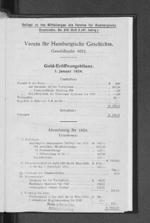 Gold-Eröffnungsbilanz. 1. Januar 1924.