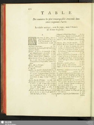 Table Des matieres les plus remarquables continues dans cette cinquieme Partie