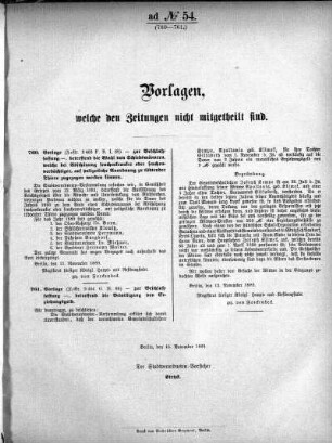 Anlage: ad No.54. (760-761.), Vorlagen, welche den Zeitungen nicht mitgeteilt sind