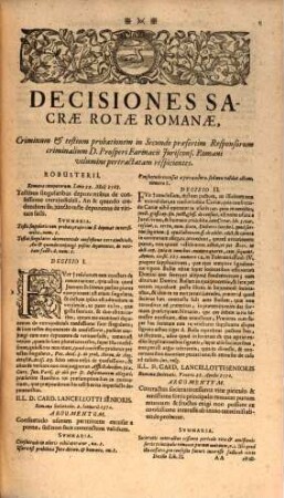 Prosperi Farinacii J.C Rom. Olim in Sacra Clementis VIII. P.M. Consulta Coniliarii, ... Decisiones Criminales, S. Rotæ Romanæ CCCLXXII. Criminum Et Testium Probationem in Secundo præsertim Responsorum Criminalium, Volumine pertractatam, respicientes : Ab eodem Authore Recollectæ & Libri ... loco publici juris factæ, Libri Secundi