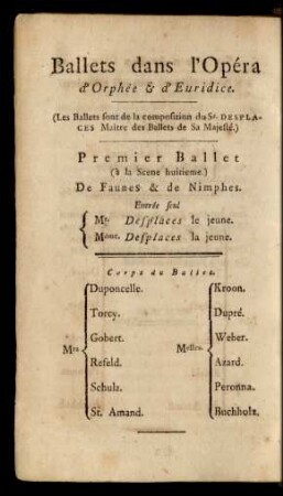 Ballets dans l'Opéra d'Orphée & d'Euridice