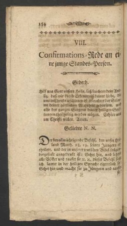 VIII. Confirmations-Rede an eine junge Standes-Person
