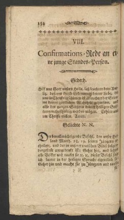 VIII. Confirmations-Rede an eine junge Standes-Person