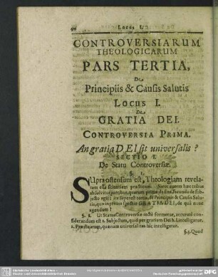 Pars Tertia, De Principiis & Causis Salutis