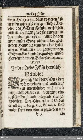 XXII. Die Wohnungen des unendlichen Gottes