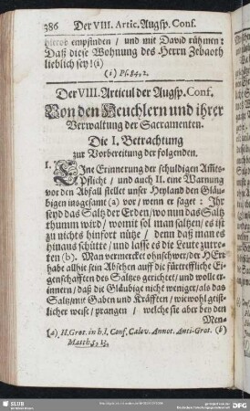 Der VIII. Articul der Augsp. Conf. Von den Heuchlern und ihrer Verwaltung der Sacramenten