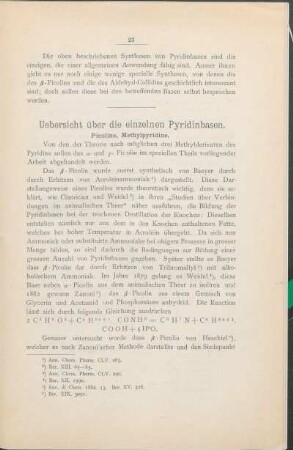 Uebersicht über die einzelnen Pyridinbasen.