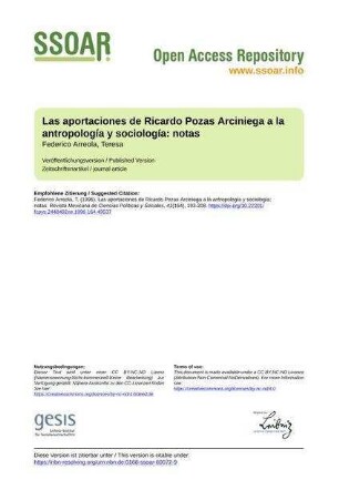 Las aportaciones de Ricardo Pozas Arciniega a la antropología y sociología: notas
