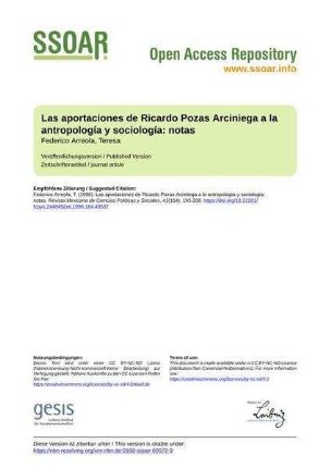 Las aportaciones de Ricardo Pozas Arciniega a la antropología y sociología: notas