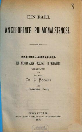 Ein Fall von angeborener Pulmonalstenose : Inaug.- Diss