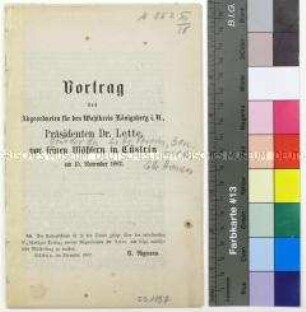 Vortrag des Abgeordneten Dr. Lette vor seinen Wählern in Cüstrin am 15. November 1862