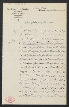 Brief an B. Schott's Söhne : 15.05.1918