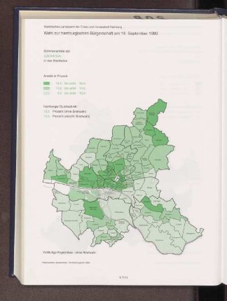 Stimmenanteile der GRÜNE/GAL in den Stadtteilen 1993