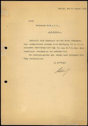 DAI Zentrale an G. Karo