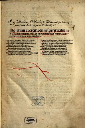 Rosetum exercitiorum spiritualium et sacrarum meditationu[m] : Jn quo etiam habet[ur] materia predicabilis per totum anni circulum