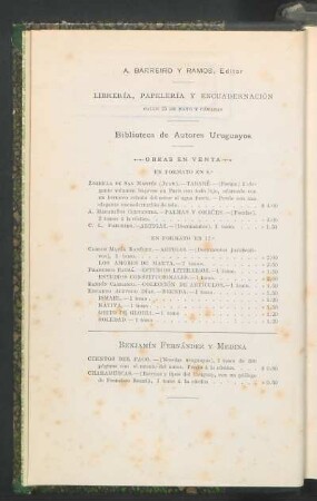 Biblioteca de autores uruguayos : Benjamín Fernández y Medina